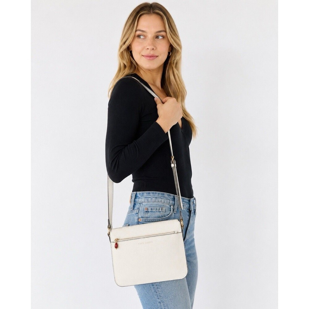 Vince Camuto White Leather Crossbody Bag, Clean, Chic, Modern, Adjustable Strap